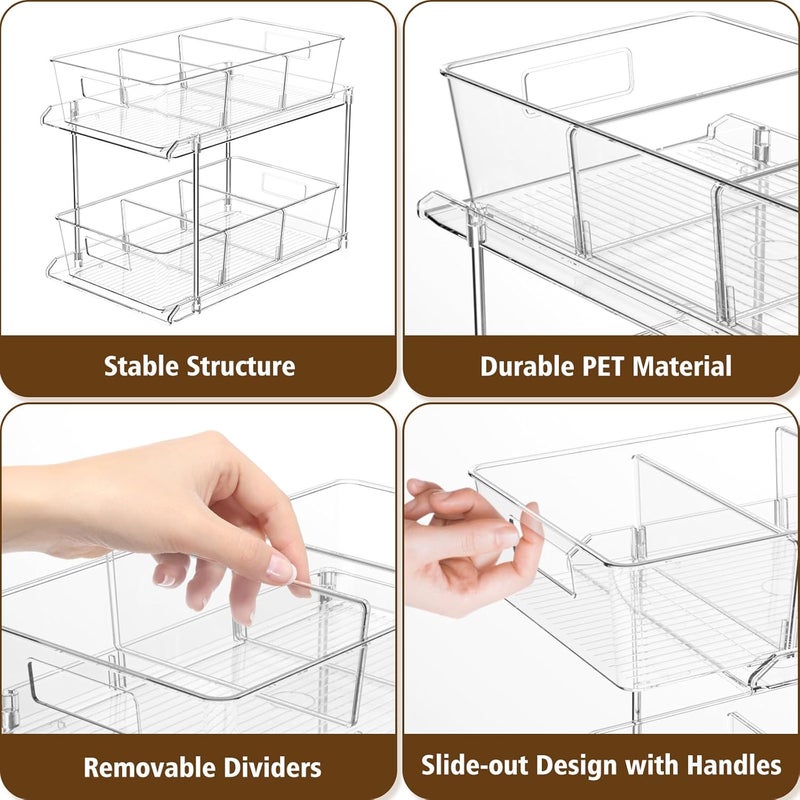 Fabspace 3-Pack Pull-Out Home Organizers, 2 Tier Clear Bathroom Organizer with Dividers, Multipurpose Vanity Counter Tray, Kitchen, Closet Organizers and Storage Container Bins for Cabinet, Pantry - Image 3